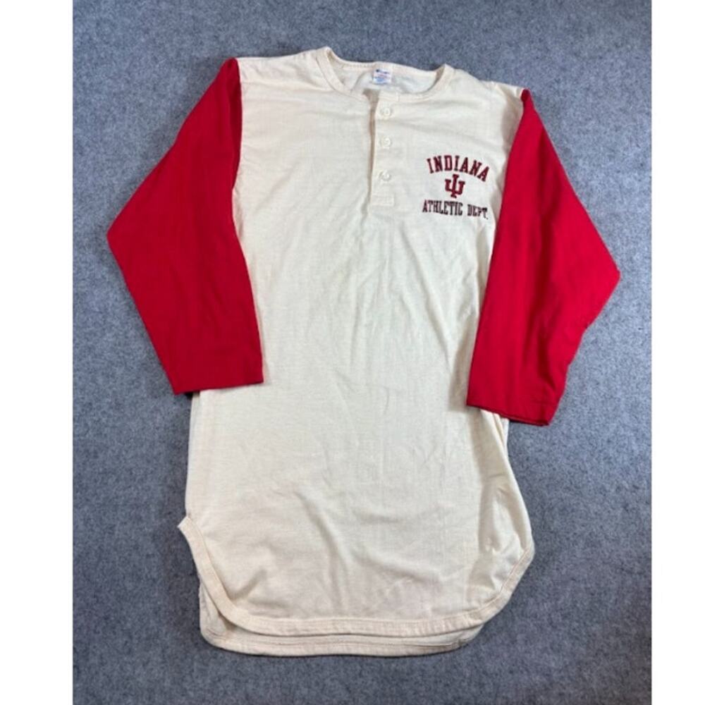 VTG 80s Champion Indiana Hoosiers Shirt Mens L Signed Souvenir Henley Baseball